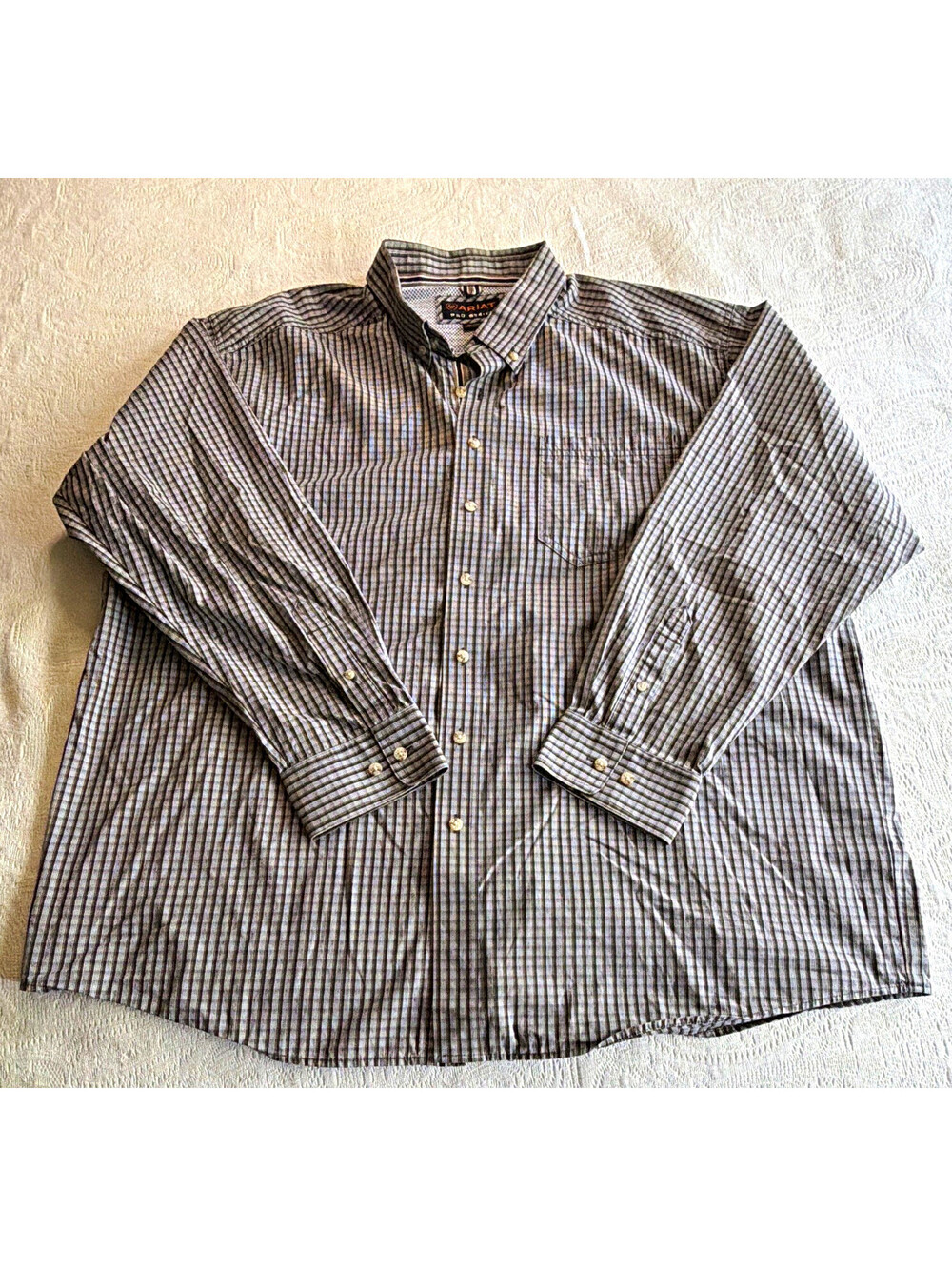 Ariat Pro Series Men's 2XL Brown Plaid Cotton Long Sleeve Button-Up Pockets